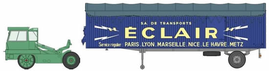 REE Modeles CB-022 - French Tractor + Trailer Green KANGAROO ECLAIR Simple tarp